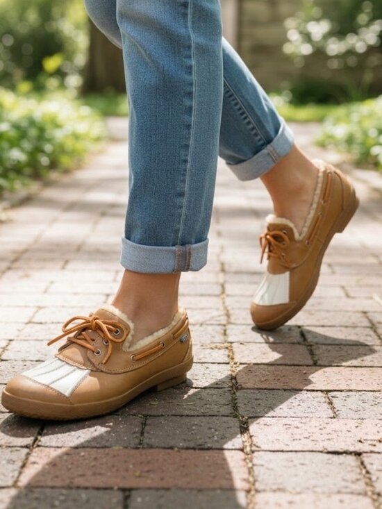 UGG Shoes - UGG Australia Duck Boat Shoes Leather Sherpa Shearling Lined Boots, sz 8